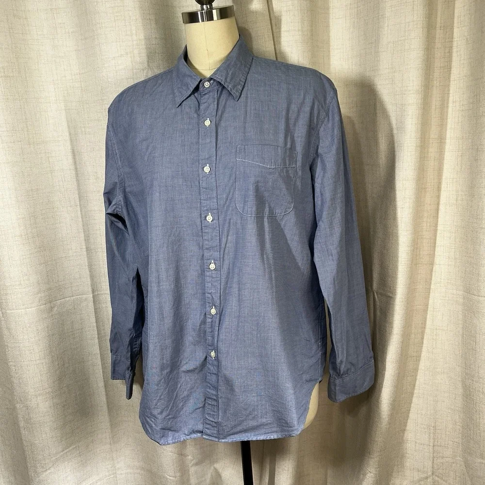 J. Crew Mens Relaxed Secret‎ Wash Cotton Button Down Shirt Waterfall Blue Large